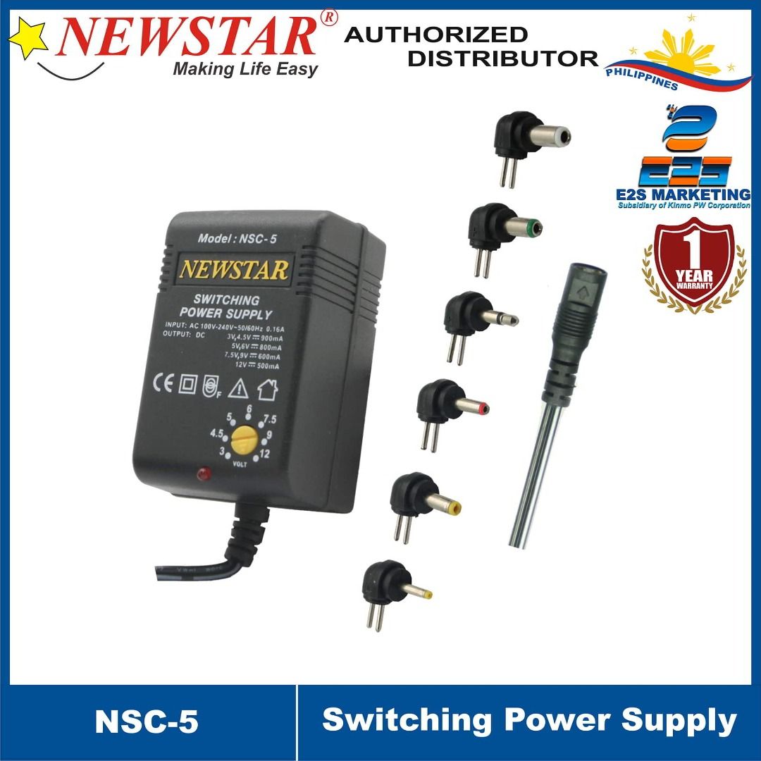 Newstar Switching Power Supply (Category: Cables & Adaptors) located in Manila. Submitted by e2s_marketing (Listing ID 1253194377, Image 3). Description: Newstar Switching Power Supply is designed to supply electrical energy to your devices. It transfers power from the AC outlet to your devices. ◉ Shortage/Overload Protection ◉ Fast fuse protection ◉ Compact and light design ◉ Better Protect your Electronic equipment more safe. ◉ Easy and Complet