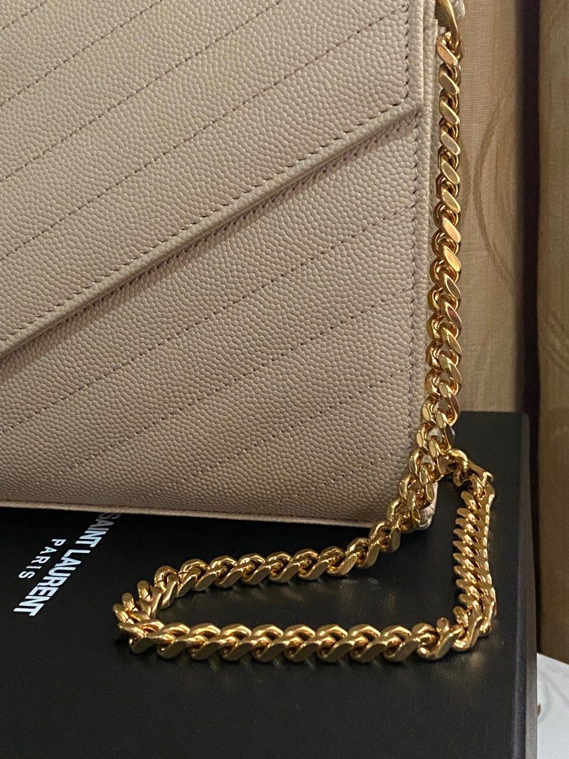 💯 AUTHENTIC YSL LARGE WALLET ON CHAIN (WOC) DARK BEIGE GHW