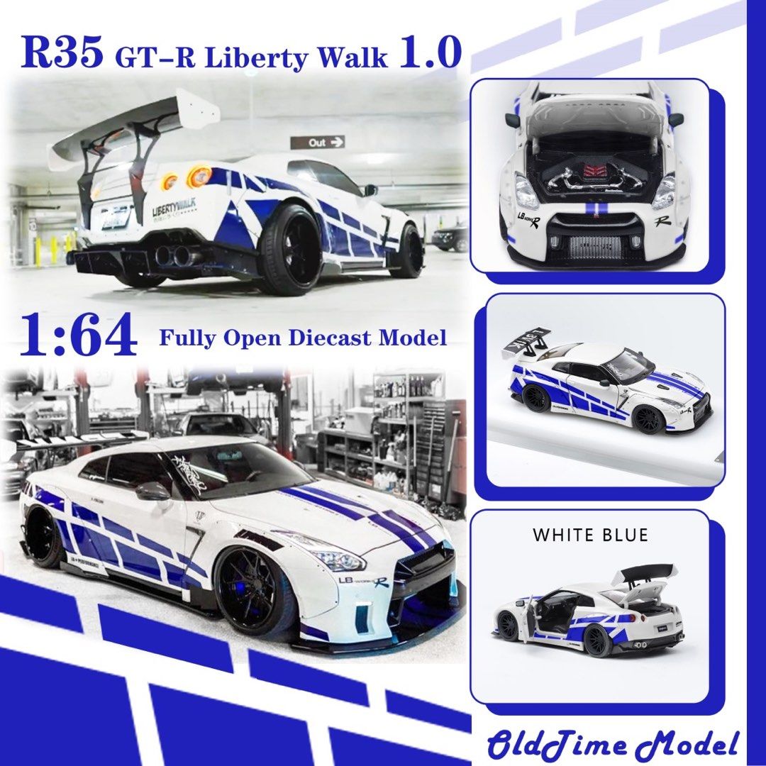 Old Time Model 1/64 LB Skyline R35 GTR White/Blue, Hobbies & Toys, Toys ...