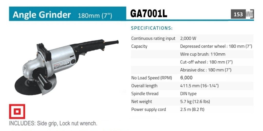 ORIGINAL MAKITA GA7001L Made in Japan ANGLE GRINDER, Commercial