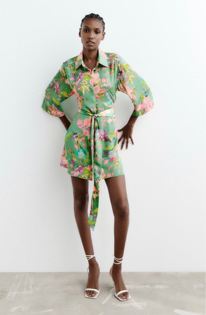 Zara floral shirt 2025 dress