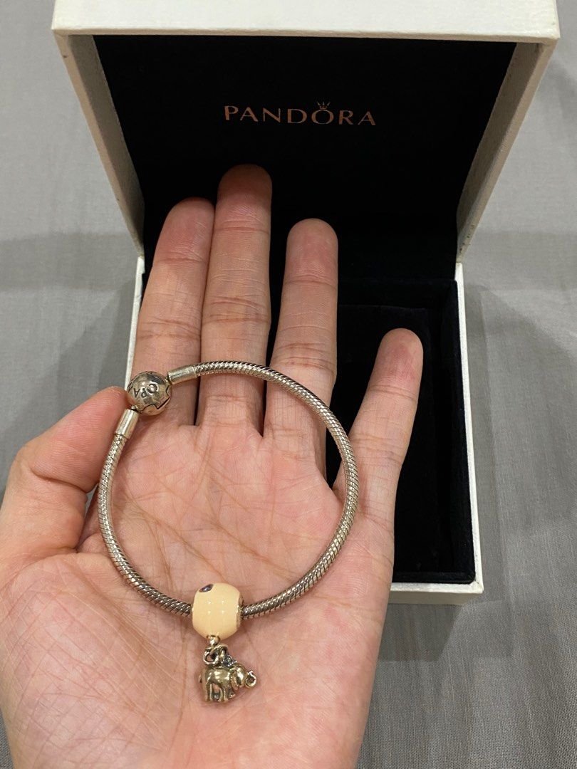 Pandora Snake Chain Bracelet with elephant pink ballon charm