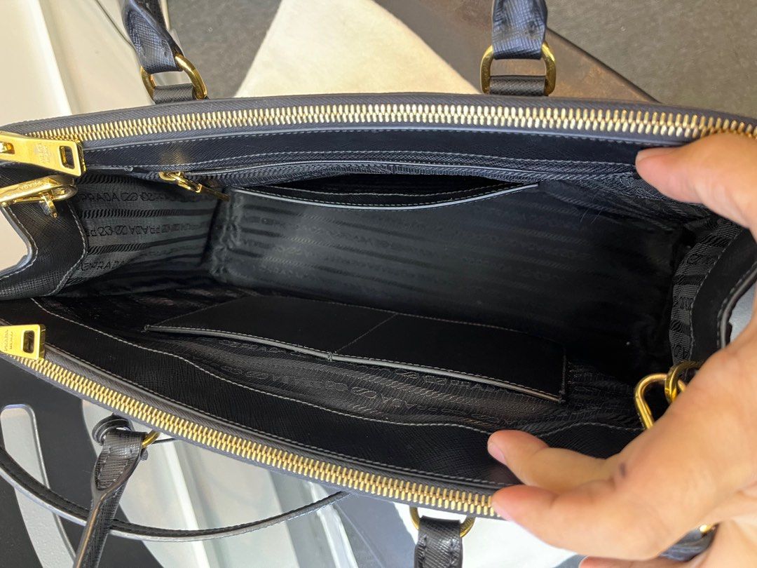 PRADA Saffiano Lux Double-Zip Leather Tote Shoulder Bag Black