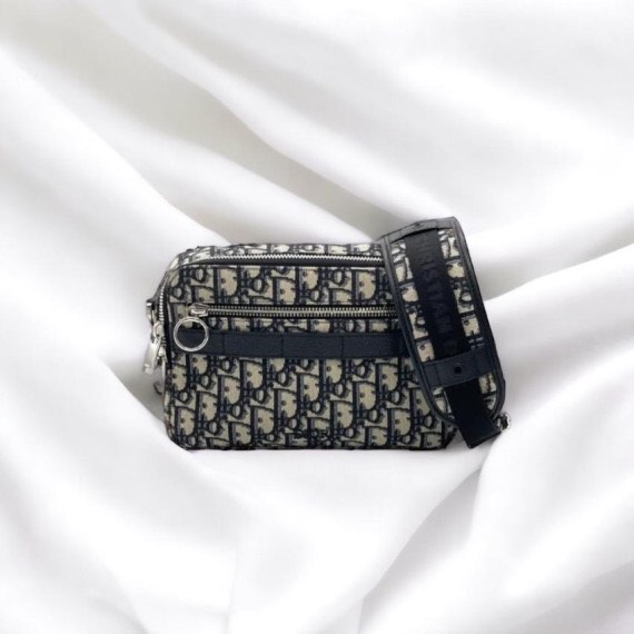 Pre order CHRISTIAN DIOR Canvas Oblique Camera Bag Navy Silver Luxury Bags Wallets on Carousell