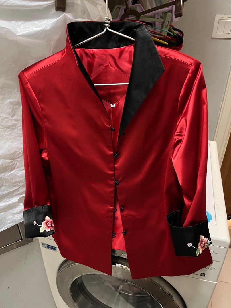 Red Chinese silky jacket Women s Fashion Tops Longsleeves on
