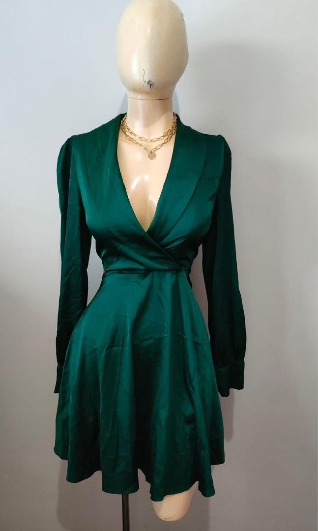 Shein Emerald Green Satin Dress on Carousell