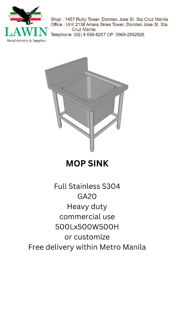 STAINLESS MOP SINK, Furniture & Home Living, Bathroom & Kitchen