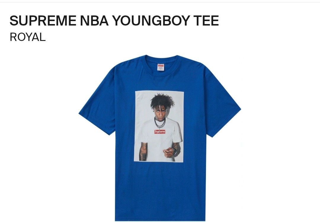 supreme nba youngboy tee royal 藍XL, 男裝, 上身及套裝, T