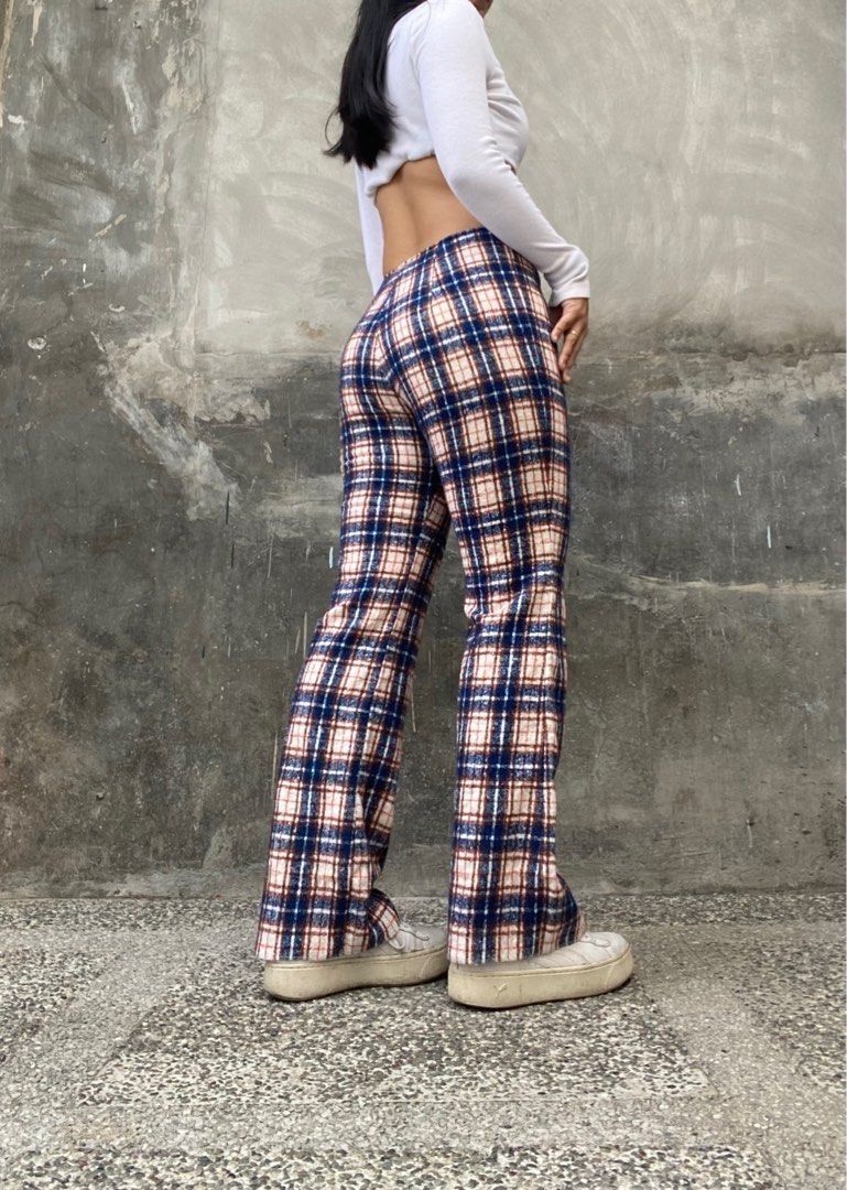 Tartan high waisted trousers sales