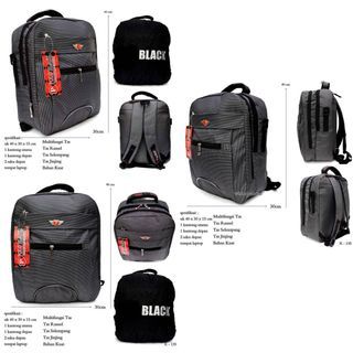 Tas Backpack laptop Multifungsi Strip Curve Grey