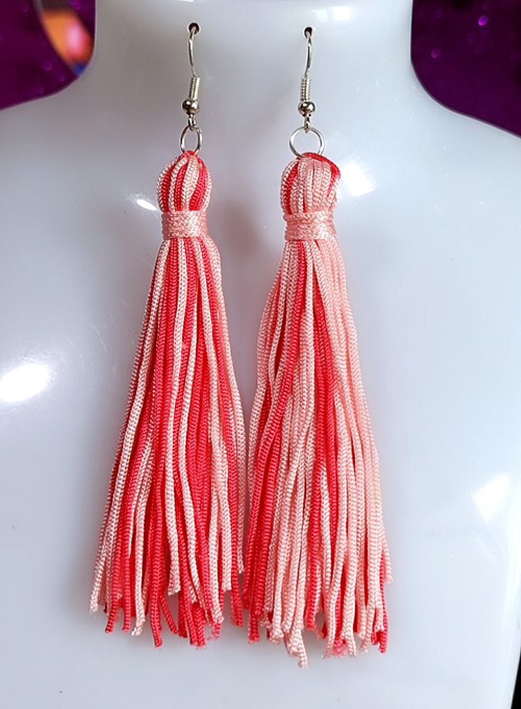 Red and clearance pink tassel earrings