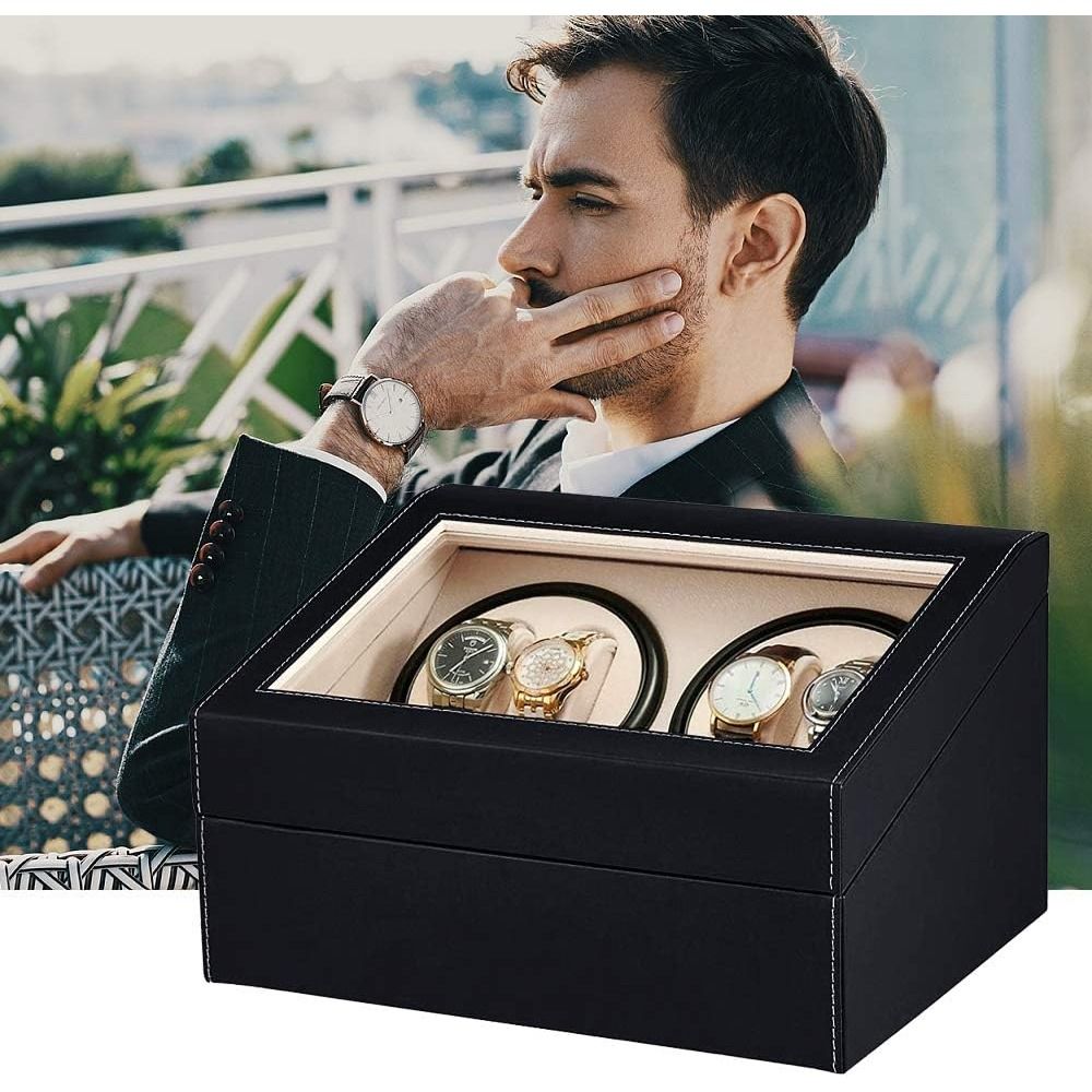 Quiet Motor Watch Storage Case, Watch Winder Box, for Automatic Watches   Grids for Automatic Watches(Black, 1)