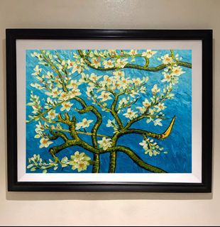 TEXTURED VAN GOGH ALMOND BLOSSOM 29 x 24 inches OIL ON CANVAS Painting with Wood Frame, Ready to Hang