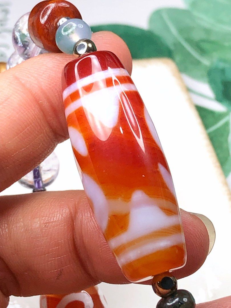 Tibetan Dzi Beads Carnelian S Money Hook with Noble Dzi Beads 藏传 