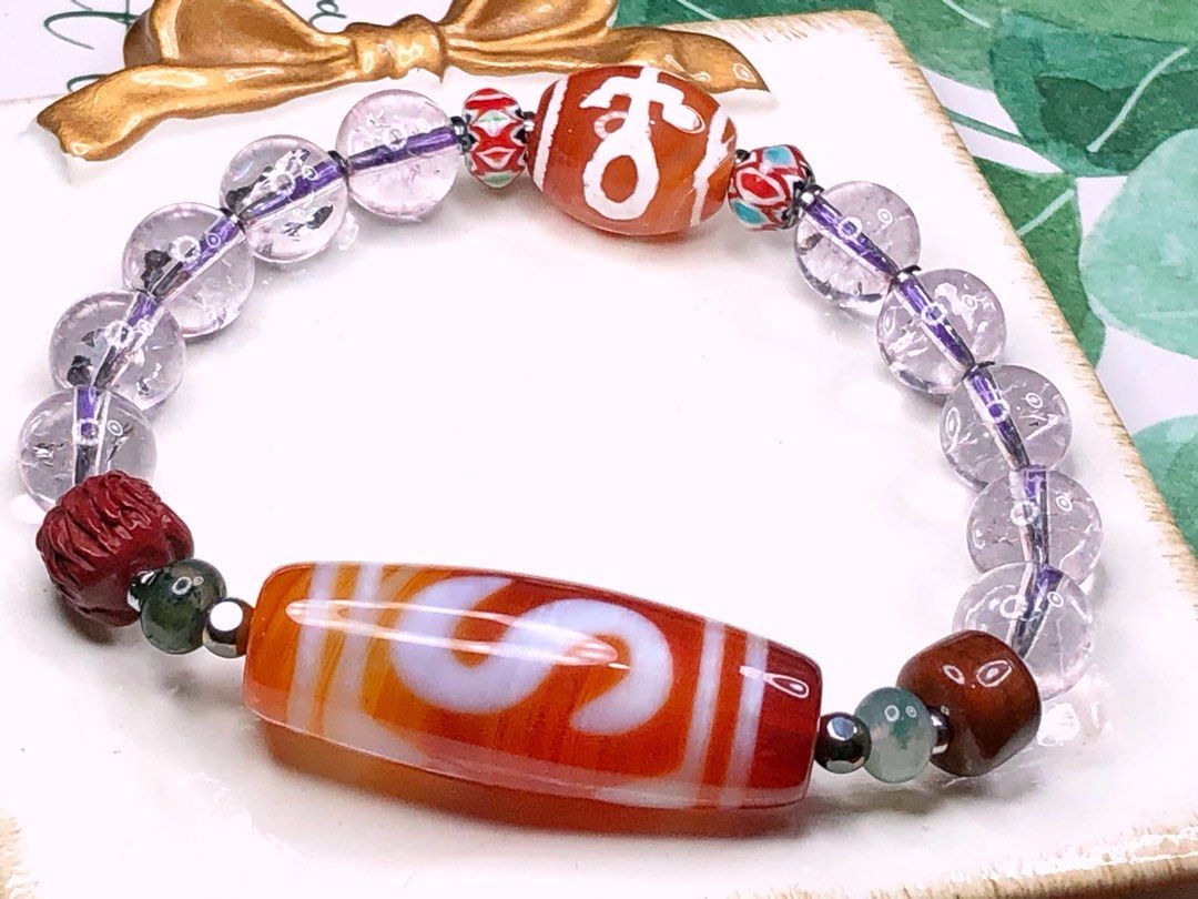 Tibetan Dzi Beads Carnelian S Money Hook with Noble Dzi Beads 藏传 