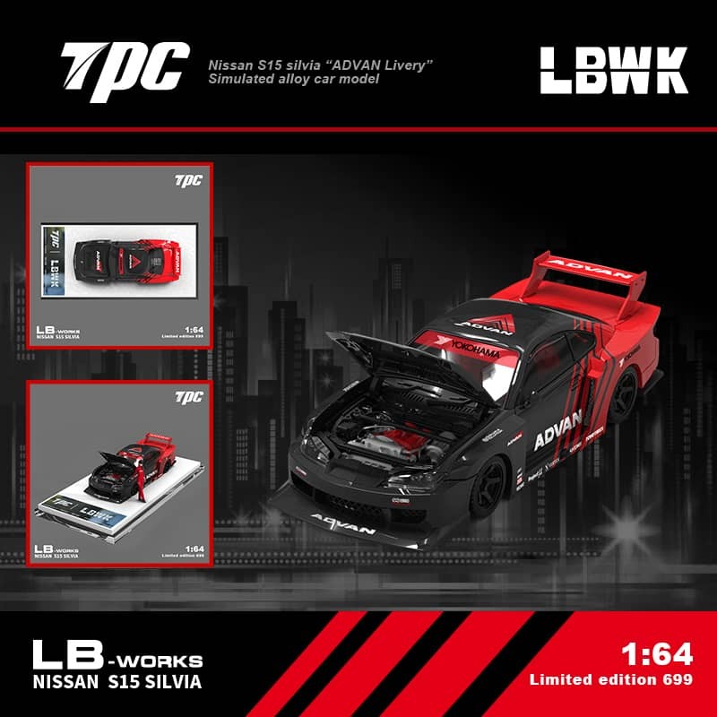 TPC 1:64合金模型！S15 Silvia 改装版，LB Super Silhouette，前蓋可開