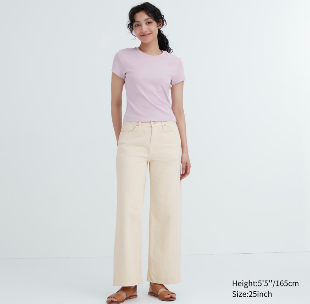 uniqlo cream straight leg jeans, Women's Fashion, Bottoms, Jeans