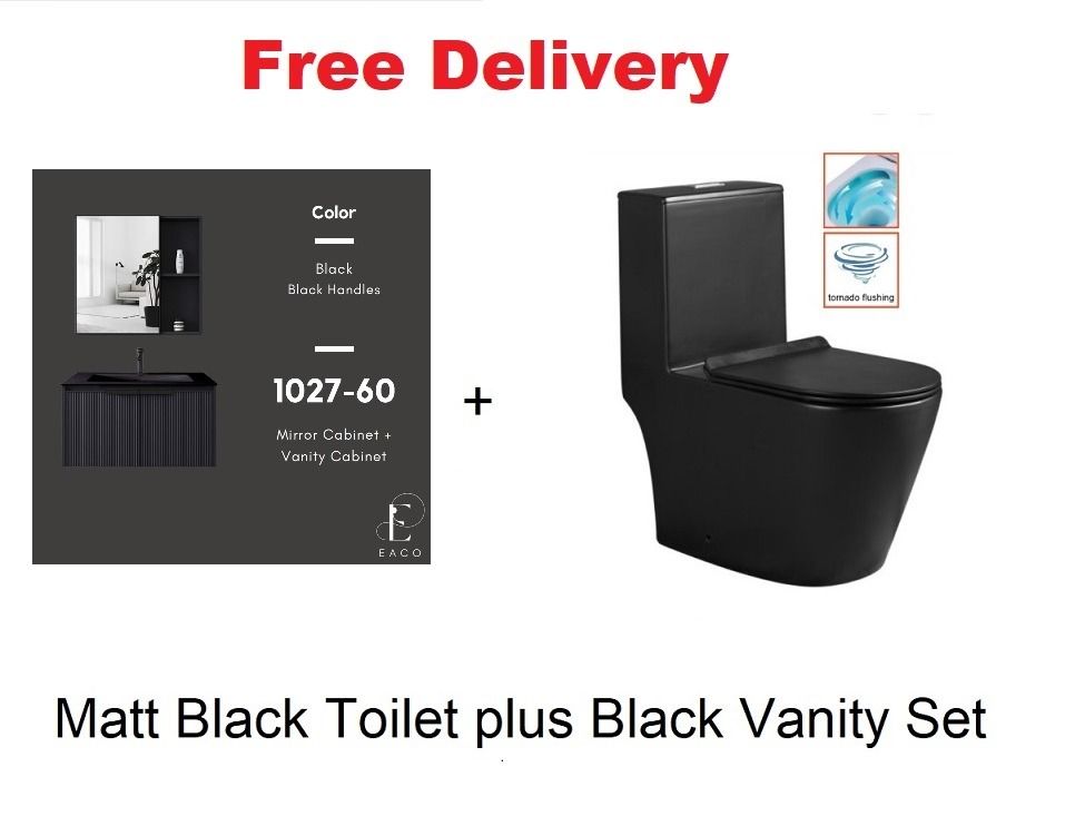 Vanity wash basin 1027-60 plus Matt Black Toilet bowl Package WA 93504822
