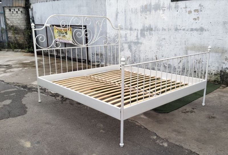 W89C Katil Besi IKEA LEIRVIK King Iron Bed Frame White LUROY