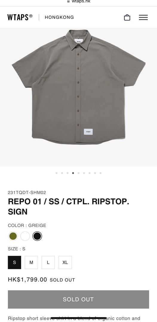 WTAPS REPO 01 / SS / CTPL. RIPSTOP. SIGN shirt, 男裝, 上身及套裝 