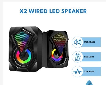 X2 Colorful LED Light PC Speaker Wired USB Power Computer RGB LED