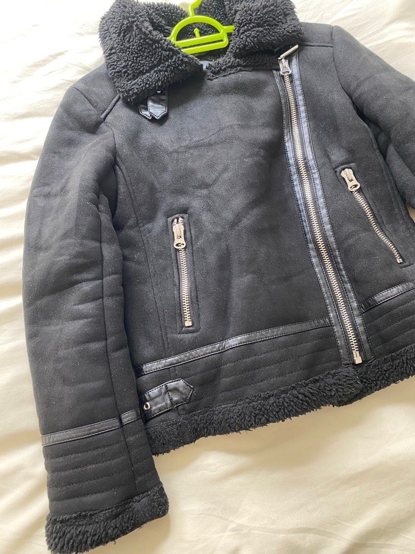 Contrasting faux discount suede jacket zara