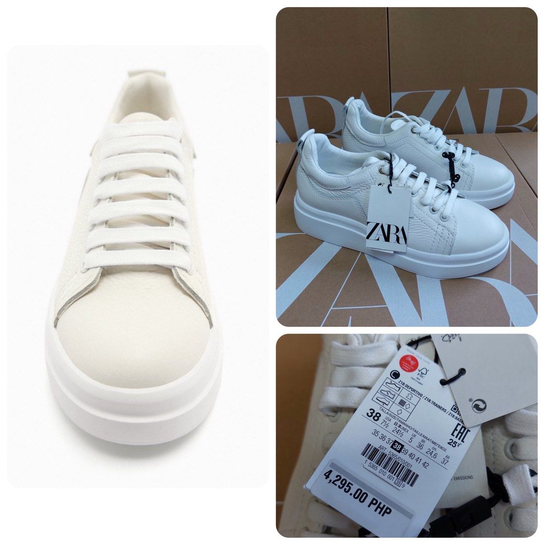 Zara cow leather trainers white sneakers rubber shoes