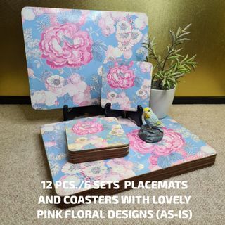 12 PCS./6 SETS PLACEMATS AND COASTERS WITH LOVELY PINK FLORAL DESIGNS (AS-IS)