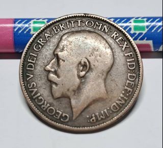 絕版硬幣--英國1924年1/2便士喬治五世大頭像小銅幣 (Great Britain 1924 Half Penny George V)