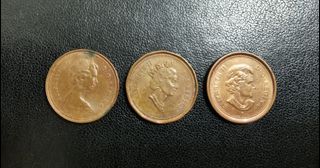 1979,91,04年加拿大三個不同型態英女皇1 Cent