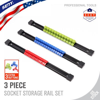 3 PC SET Drive Socket Organizer Wall Mountable Sliding Holder Rail Rack ...