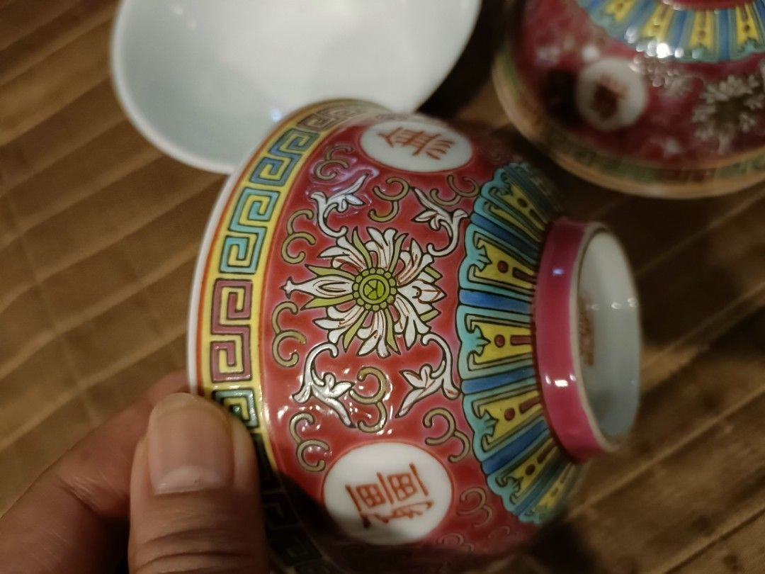 景德鎮紅底萬壽無疆4.5吋碗有12隻, 玩具收藏品, 紀念品及古董, 復古