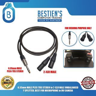 6.35mm MALE PL55 TRS STEREO to 2-XLR MALE UNBALANCED Y SPLITTER, BEST FOR MICROPHONE to DV CAMERA