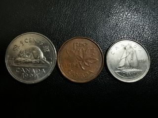 90年代加拿大英女皇10,5,1 cents 3枚