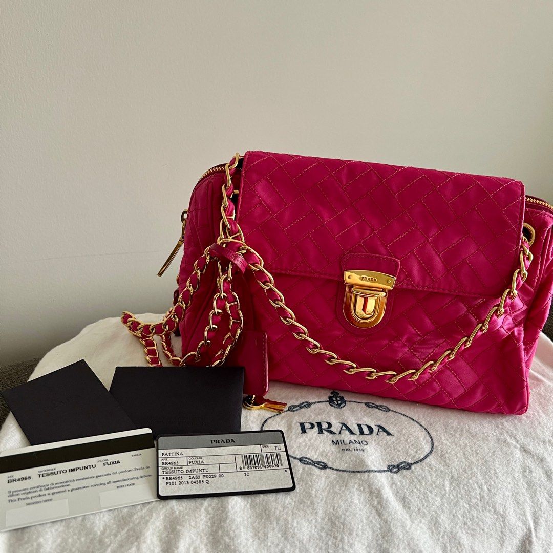 Prada Black Saffiano Lux Leather and Nylon Flap Chain Shoulder Bag