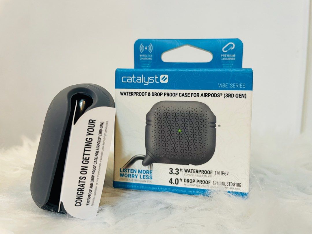 Apple airpod case (gen 3) catalyst (Category: Headphones & Headsets) located in Makati City. Submitted by tomypom (Listing ID 1253377563, Image 2). Description: Authentic catalyst case Color: battleship gray Airpods 3rd generation Waterproof IP67 1meter Drop proof 4ft On sale!!! 999 pesos only! .