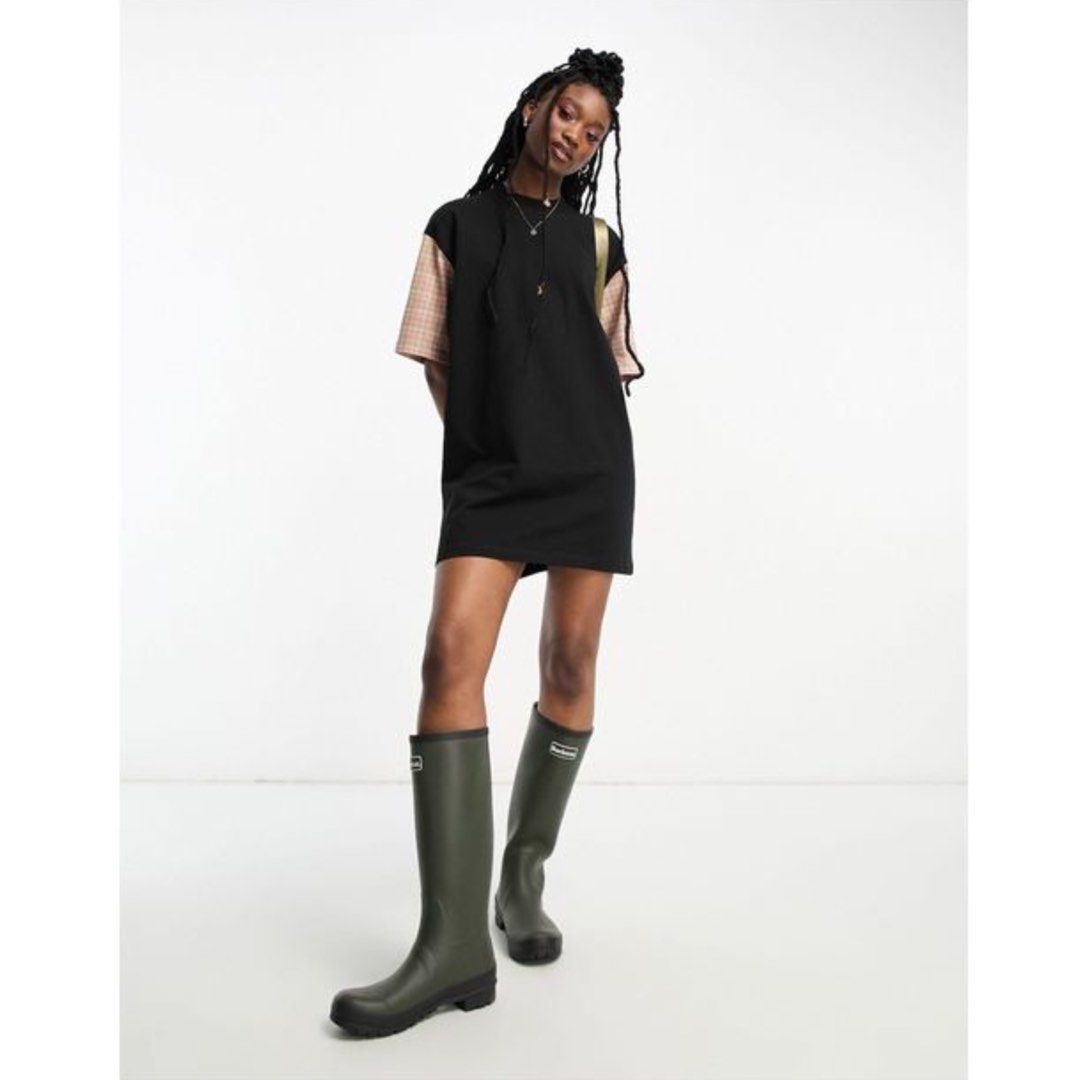 BARBOUR X ASOS TARTAN SLEEVE T SHIRT DRESS Women s Fashion