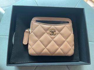 BNIB Chanel Classic Cardholder Zipped Coin Pouch Dark Beige Caviar 23B