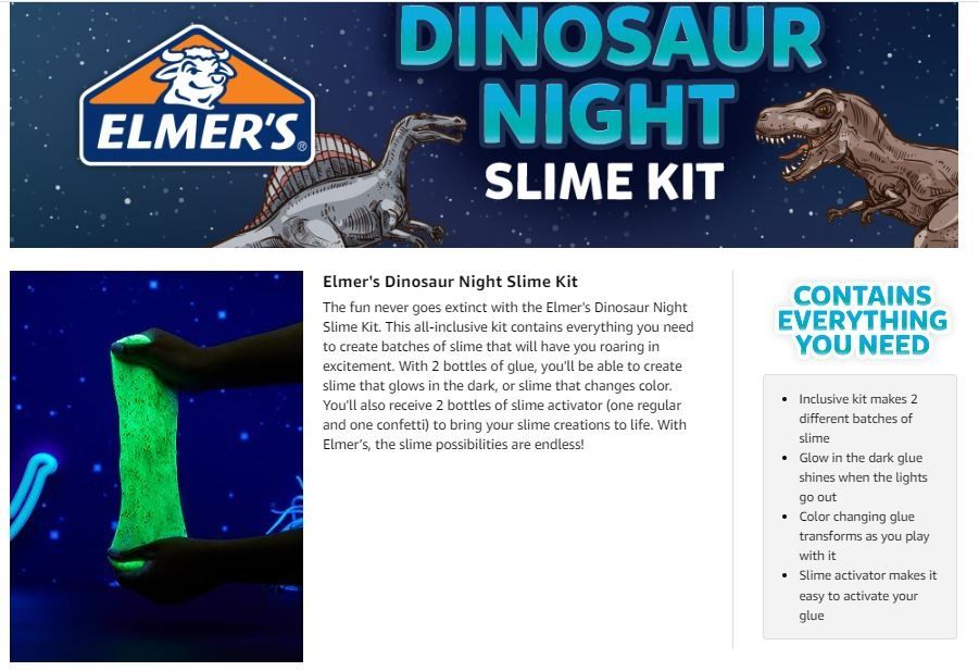 Elmer's Glue Slime Kit, Dinosaur Night, Makes Nepal