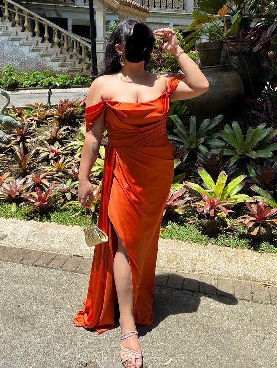 Silk burnt store orange dress