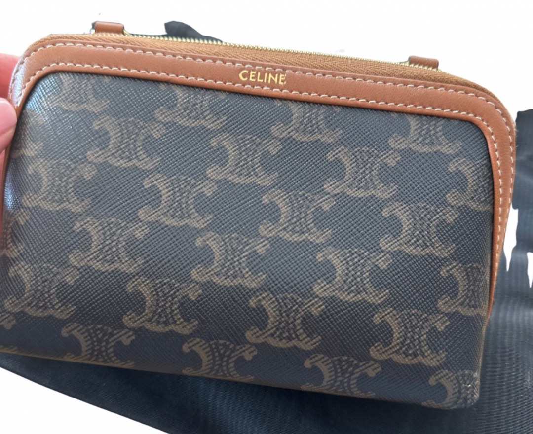 Celine - Clutch with Chain in Triomphe Canvas and Lambskin Brown for Women - 24S