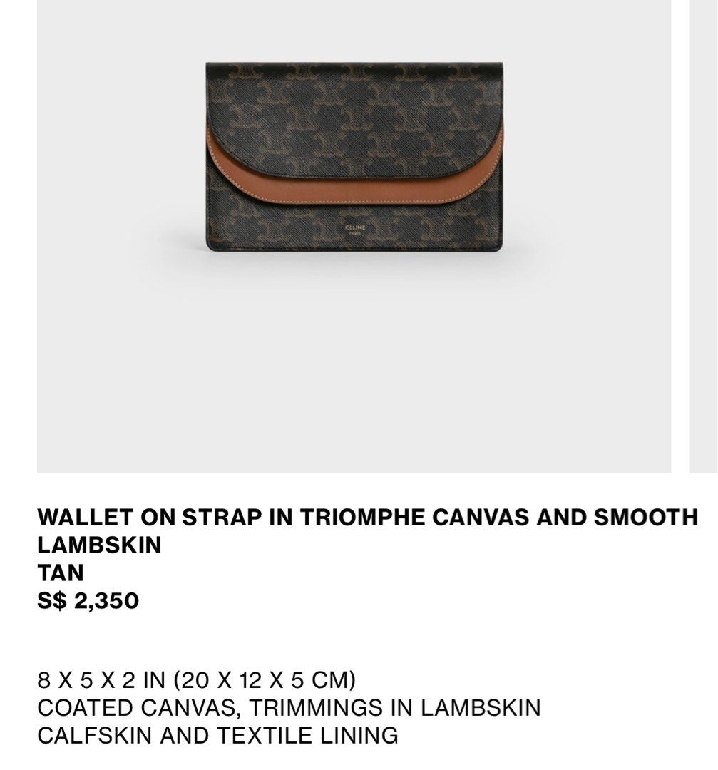 Shop CELINE Triomphe Canvas 2021 SS Wallet on strap in triomphe canvas and  smooth lambskin (10D852CG9.04LU) by SaturdayCloset