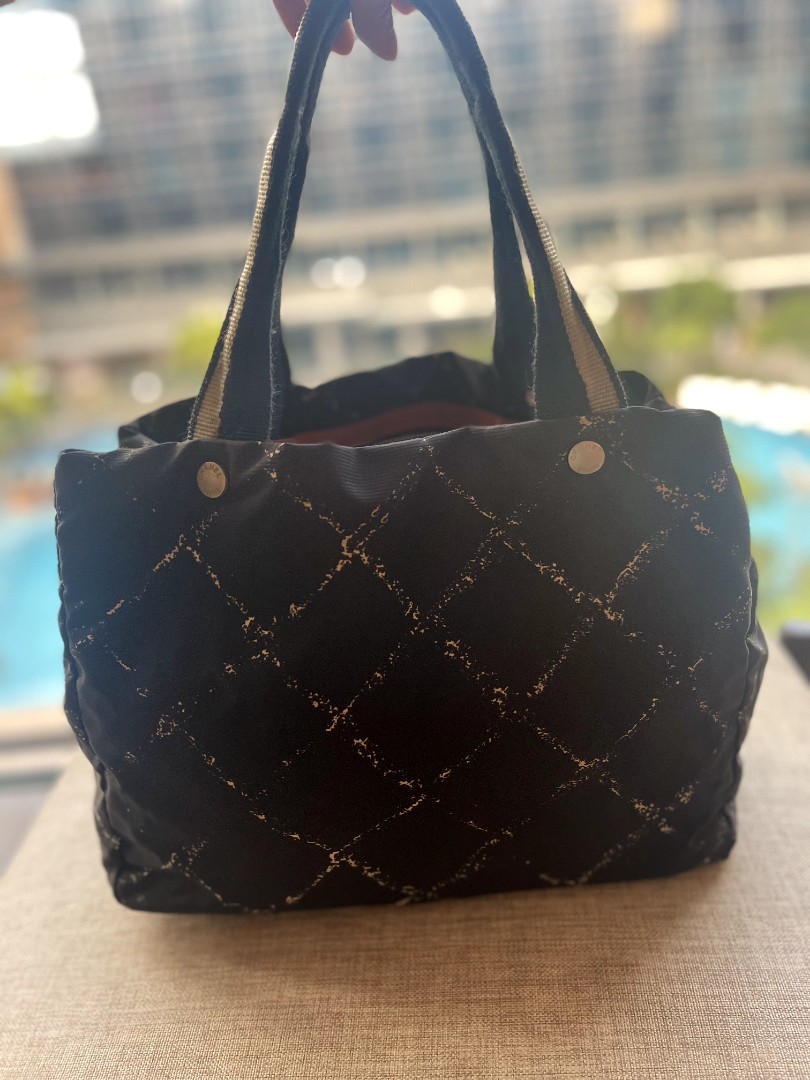 Pre Loved Chanel Travel Line Hand Bag Nylon Black Cc Black Women