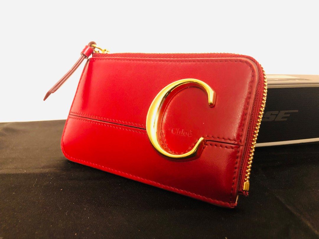 CHLOE - C logo small coin purse red / card holder #咭片套#小錢包#zip wallet 鮮紅色,  女裝, 手袋及銀包, 銀包、卡片套- Carousell