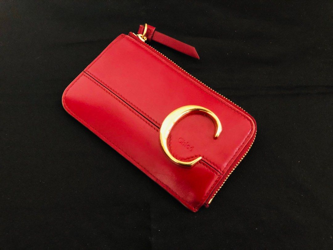 CHLOE - C logo small coin purse red / card holder #咭片套#小錢包#zip wallet 鮮紅色,  女裝, 手袋及銀包, 銀包、卡片套- Carousell