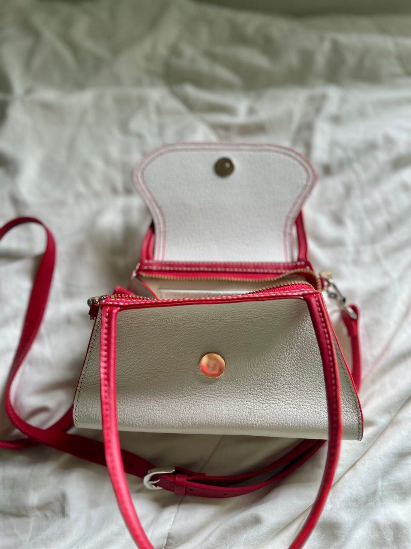 CUSTOM MADE Full grain togo leather red and white purse Women s