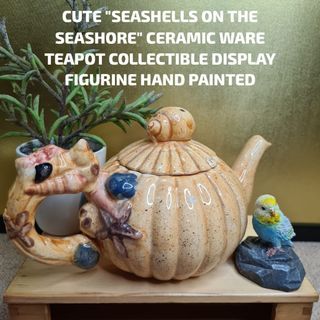 CUTE "SEASHELLS ON THE SEASHORE" CERAMIC WARE TEAPOT COLLECTIBLE DISPLAY FIGURINE HAND PAINTED