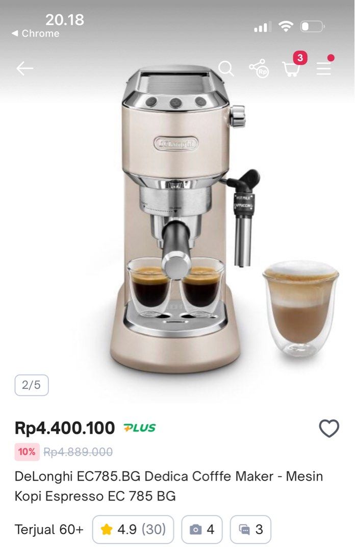 Delonghi Dedica coffee maker in Cream on Carousell