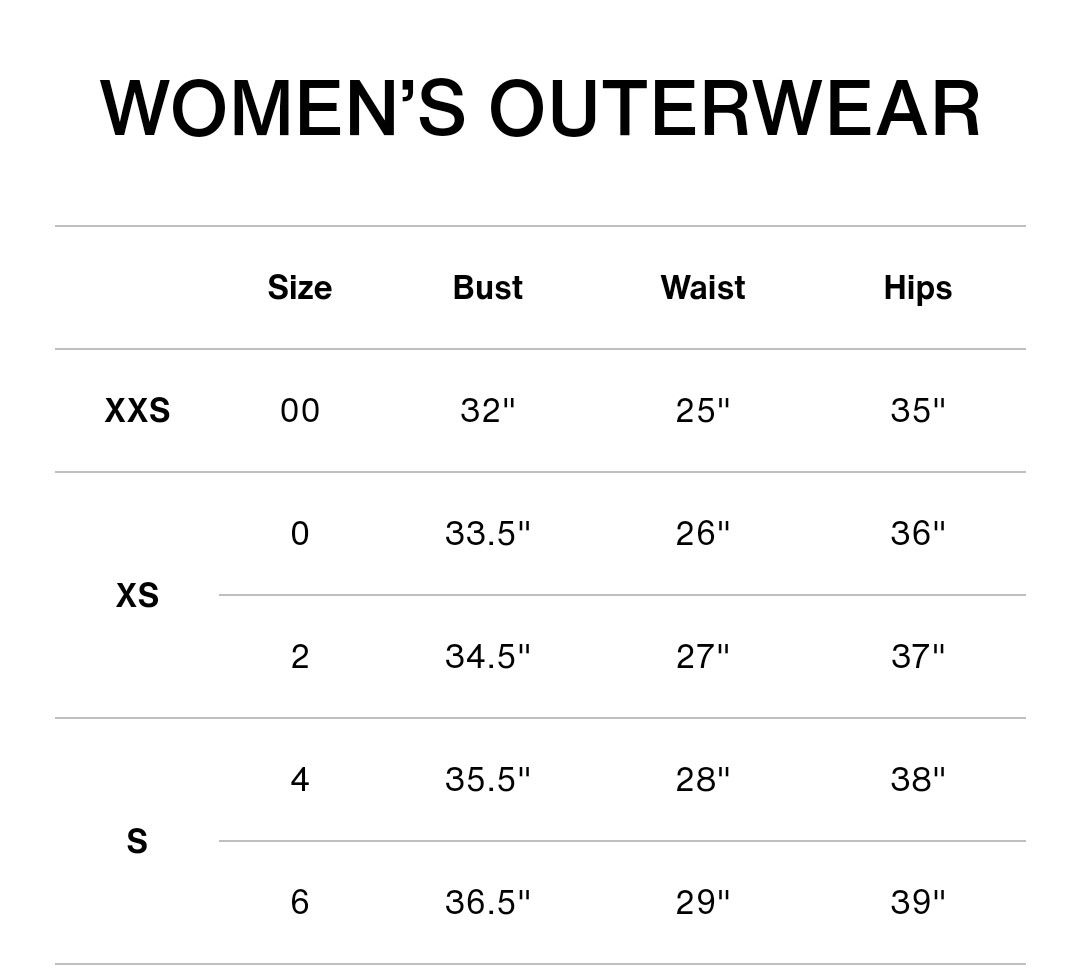 dkny coat size chart