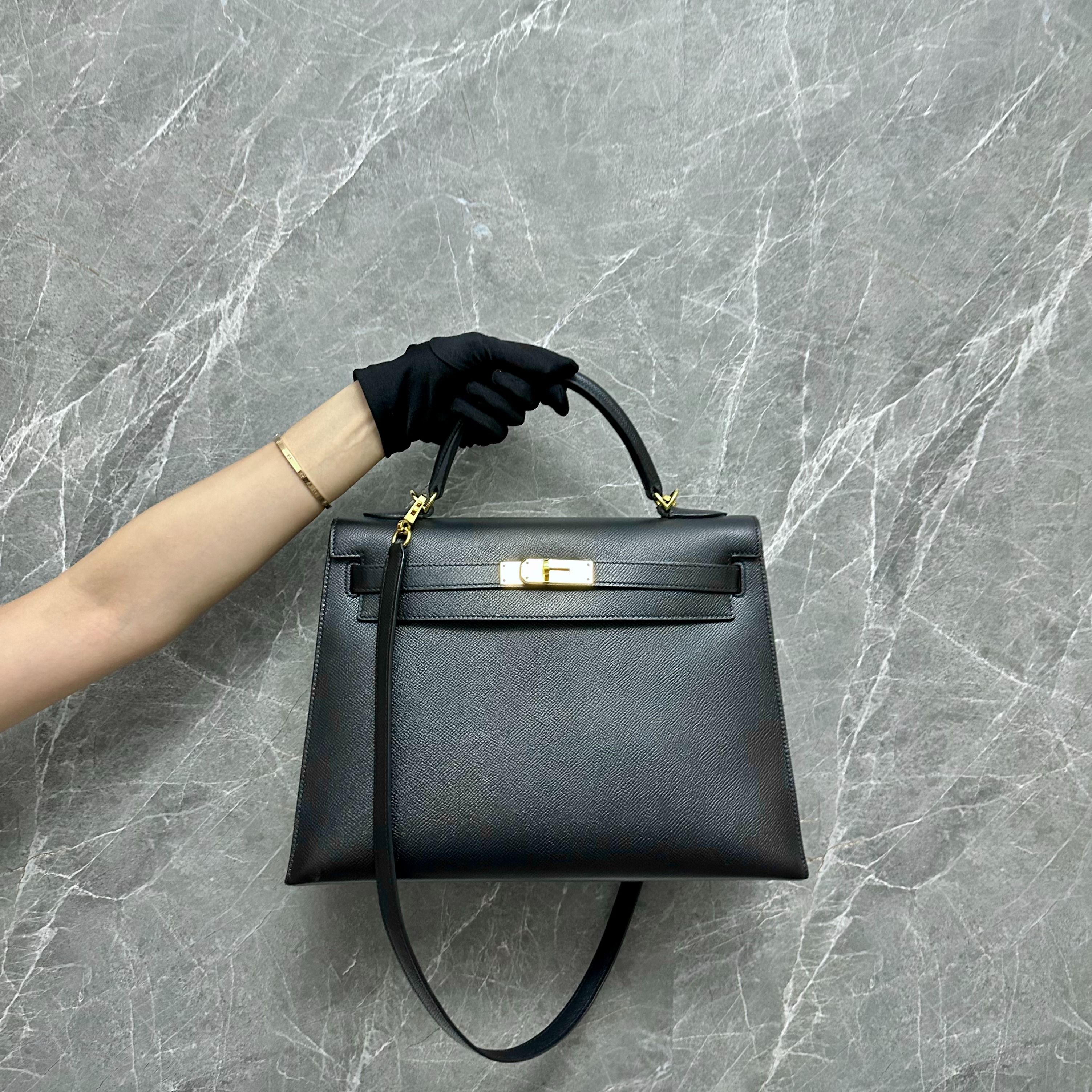 Hermes mini Kelly II noir GHW Epsom, Luxury, Bags & Wallets on Carousell